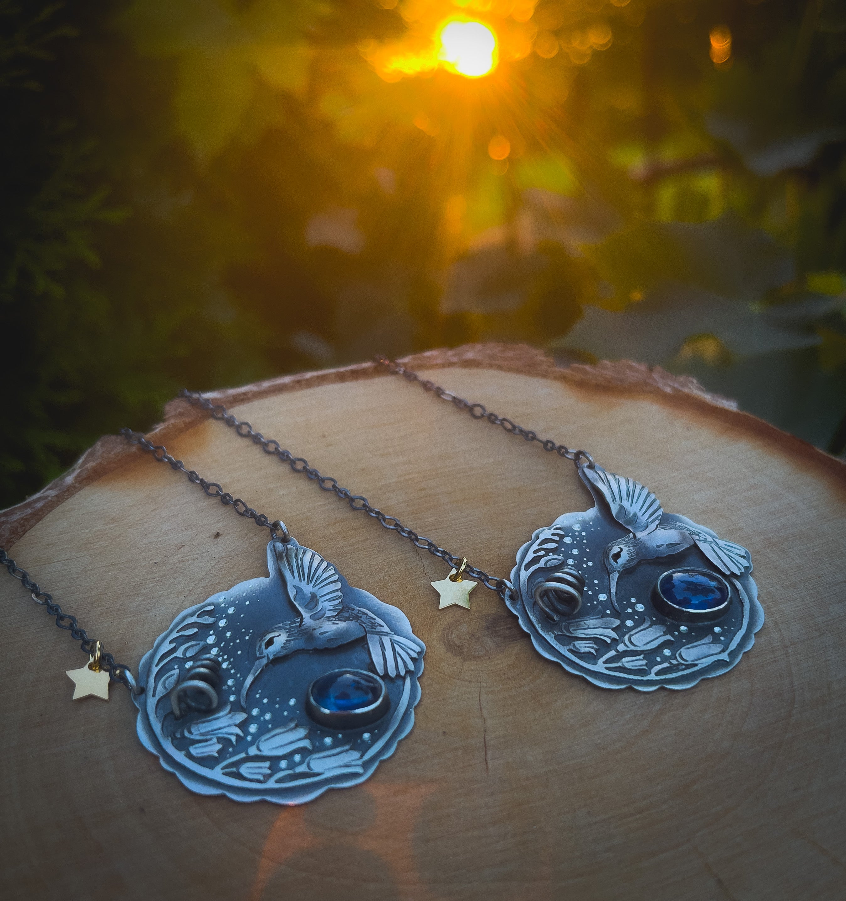 The Hummingbird & Bluebell Flowers Necklace II
