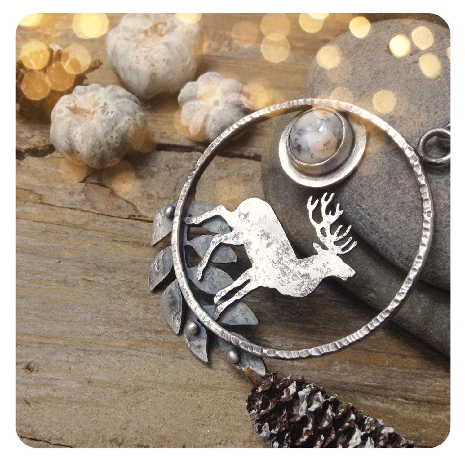 Tribe Song Necklace - Deer Necklace with Dendritic Opal