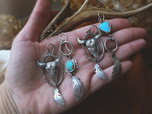The Bull Skull Earrings with Turquoise